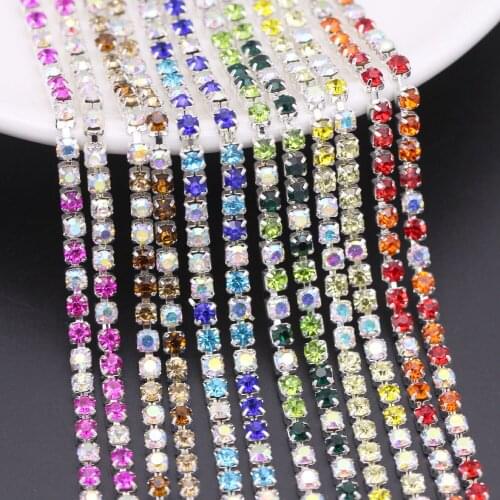 5Yard Multicolor Rhinestones Chain Claw Cup Glass Rhinestone Trim For Clothes Sliver Base Flat Back Gems DIY Jewelry Accessories