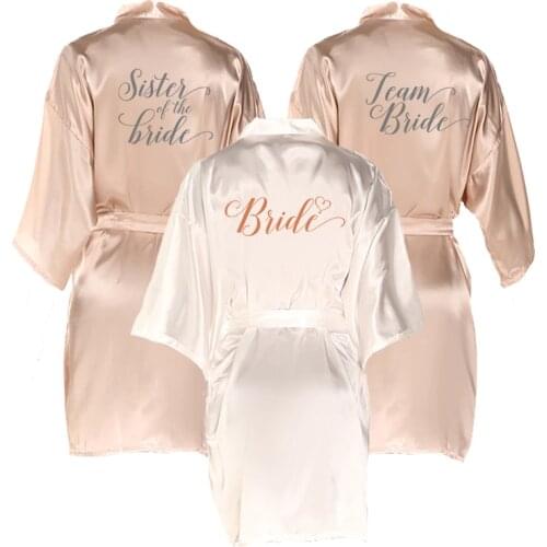 Champagne gold bride satin silk robe women bathrobe bridal party shower gift bridesmaid sleepwear 2020 wedding robes