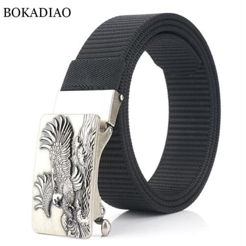 BOKADIAO Nylon Belt luxury Metal Automatic Buckle Belts for men fashion jeans belt outdoor casual canvas male strap high quality