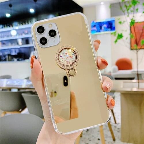 For Apple iPhone 5 5s Case Luxury Acrylic Ring stand Soft Mirror case For iPhone 6 6S 7 plus 8 12 11 X XR XS Max Back Cover