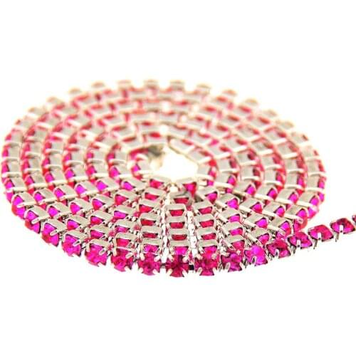 Fushia Glass Rhinestones Silver Base Chains Copper Cup Claw Chain Non Hotfix Sew On Crystal Stones DIY Craft Jewelry Accessories