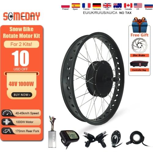 SOMEDAY Snow Ebike Conversion Kit with 48V 1000W 20" 26'' Fat Tire Rear Rotate BLDC Hub Motor Wheel For Fat Tire Bicycle
