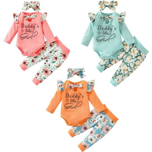 2021-07-15 Lioraitiin 0-24M Infant Baby Girl 3Pcs Clothing Set Long Sleeve Solid Letter Romper Top Long Pants Outfit