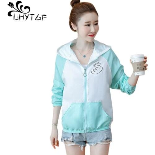UHYTGF New Hooded Outdoor Summer Tops Jacket Women Anti-UV Breathable Thin Sun Protection Clothing Long Sleeves Short Coats 2140