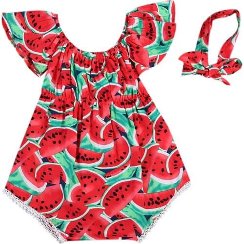 2018 Fashion Toddler Summer Sweet Baby Girls Watermelon Clothes Outfits Jumpsuit Romper+Headband Playsuit Sunsuit
