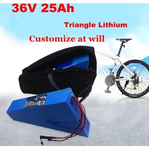 36v 25ah lithium ion triangle battery 18650 li ion BMS for 1500w 750w machinery electric bicycle bike scooter +3A charger + bag