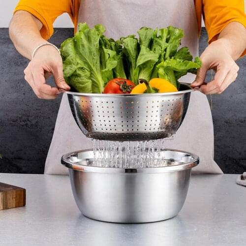 3Pcs/Set Multifunctional Kitchen Graters With Stainless Steel Drain Basin Colander Bowl For Vegetables Fruits Kitchen Tool
