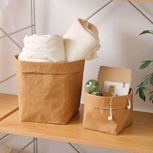 Washable Storage Basket Kraft Paper Bag Flower Pot Reusable Storage Bins Plants Organizer For Food Fruit Toys Sundries Pouch