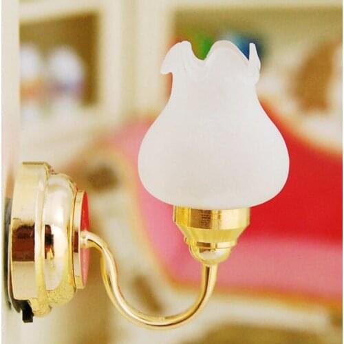 Mini Wall Lamp with LED Light Model Floral Lampshade for 1/12 Dollhouse Miniature Accessories Living Room Doll House