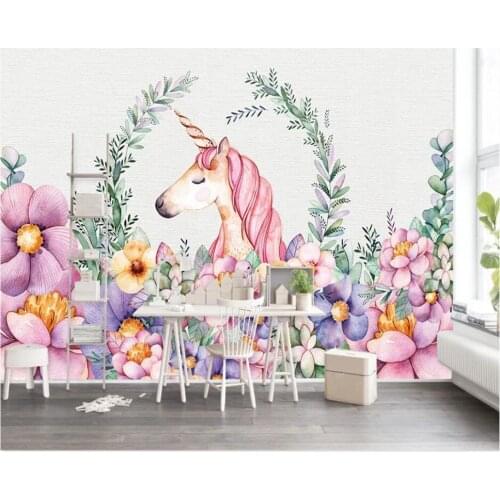 Beibehang Custom photo mural wallpaper hand-painted flowers unicorn TV children room bedroom wall 3d wallpaper papier peint