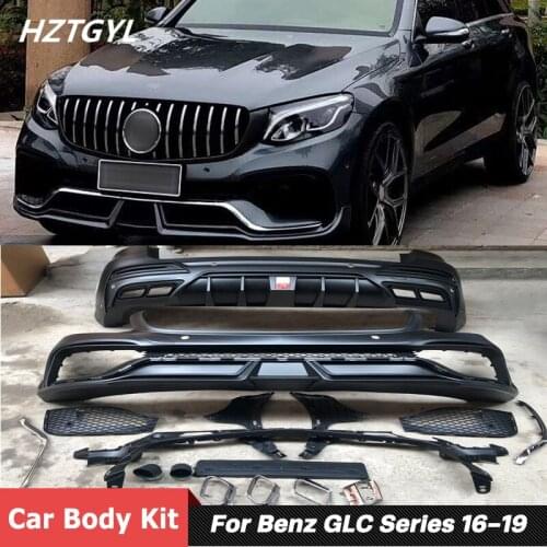 PP Unpainted Front Rear Bumper With Grille Exhaust Pipes Car Body Kit For Benz GLC200 260 300 Modify WD Style 2016-2019