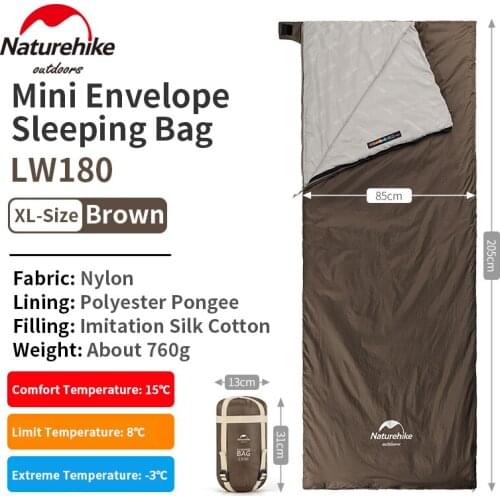 New 2021 Naturehike Mini Cotton Adult Sleeping Bag Envelope Spliceable Widened 680g/760g Ultralight Spring Summer Quilt 15℃~-3