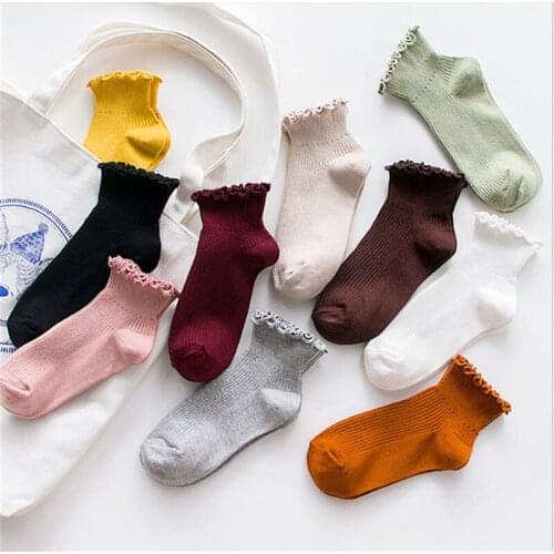 Richkeda Store New 2021 Fashion Lace Ruffles Soft Cotton Women Socks Top Quality Solid Color Cute Socks Sweet Princess Girl Cozy