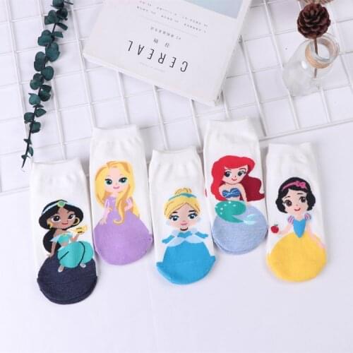 One Pair Disney Princess Socks Summer Korea Women Socks Cartoon Socks Cute Funny Ankle Cotton Girl Socks Adult Tube Short Sock