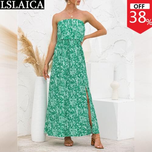 Wholesale Clothes Party Dresses Slash Neck Print Summer Dress for Women Hem Split Off The Shoulder Sexy Elegant Maxi Dress Lady