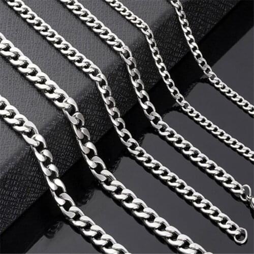 New Basic Punk Stainless Steel Necklace for Men Women Curb Cuban Link Chain Chokers Vintage Black Gold Tone Solid Metal