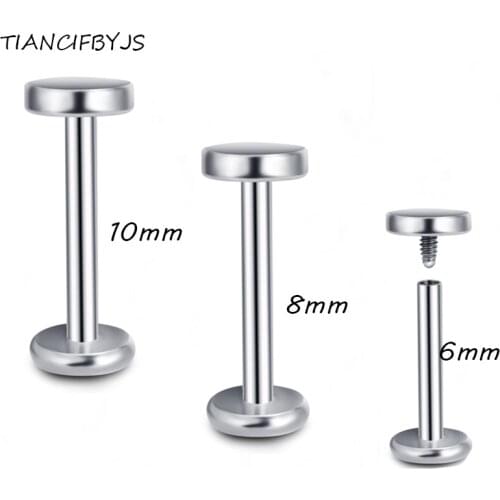 TIANCIFBYJS Flat LIP TRAGUS STUDS EAR HELIX LABRET BARS 1.2mm 6/8/10mm body jewelry Nose Eyebrow Piercing
