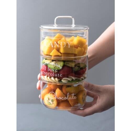 Fruit Salad Creative Vegetable Transparent Box With Cover Heat Resistant Glass Small Dessert kitchen storage box