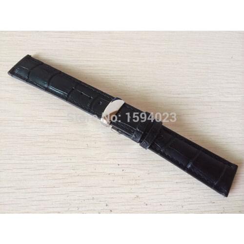 20mm (Buckle18mm) T063617 T063610 High Quality Silver Butterfly Buckle + T063639Black Genuine Leather Watch Bands Strap men