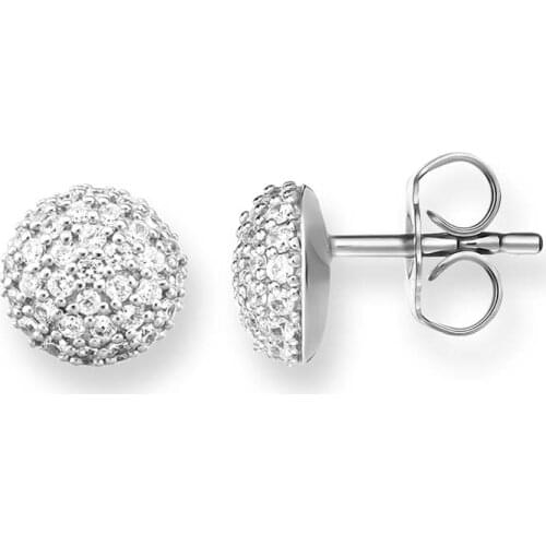 Silver CZ Pave Hemisphere Disco Ball Stud Earrings, Thomas Style Half Ball Semicircle Ear Stud Earings Jewelry Gift For Women