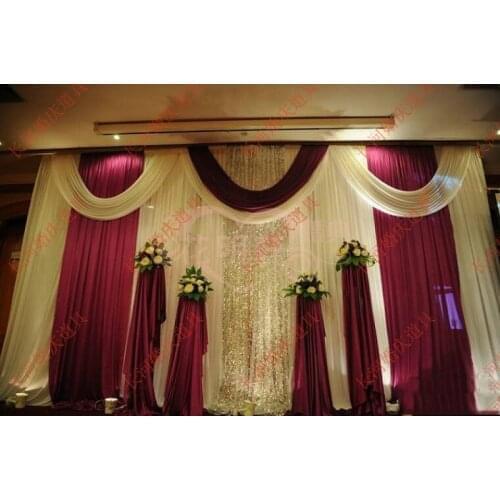 Wedding 3mx6m backdrop luxurious marriage stage background with Beatiful Swag wedding stage backdrop decoration