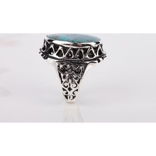 UM US JEWELRY Turquoise Natural Stone Hand Embroidered 925 Sterling Silver Men Ring