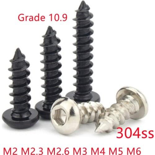 5-20Pcs steel with black Hexagon Socket Button Head Self-tapping Screws M3 M4 M5 M6 Round Head Hex Screws