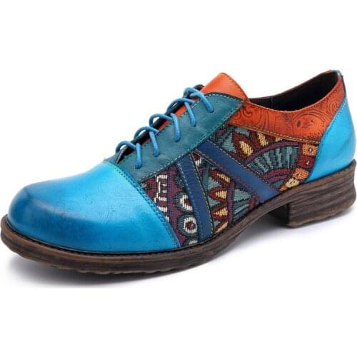 Women Retro Bohemian Flats Shoes Genuine Leather Lace-up Oxford Vintage Casual Sneakers New Summer Spring Ladies Shoes