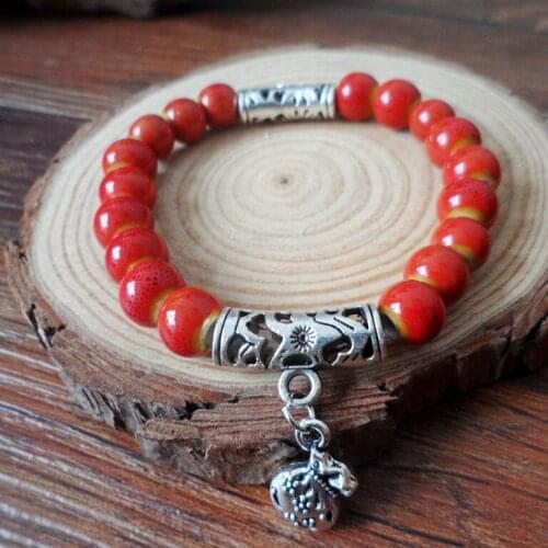 1PC Ceramic Bracelet Beaded Head Jewelry Wholesale New Flower Glaze National Style