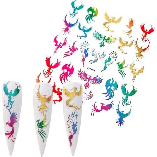 1pc Nail Art Sticker Sheet Rainbow Color Phoenix Dragon Peacock Shape Sticker Manicure