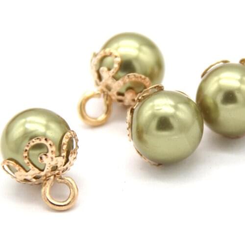 20pcs Green Faux Pearl Jewelry Wedding Buttons For Clothes Women Shirt Decorative Handmade Accessories For Needlework Wholesale