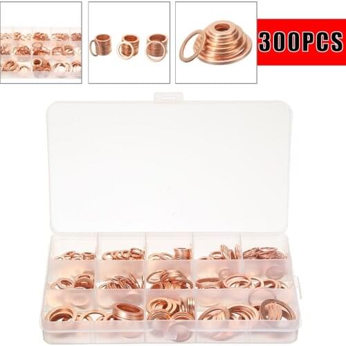 300pc/box M5 M6 M8 M10 M12 M14 M16 M18 M20 Copper Washers Gaskets Rings Sealing Ring Assortment Copper Seals Oil Drain Plug Tool