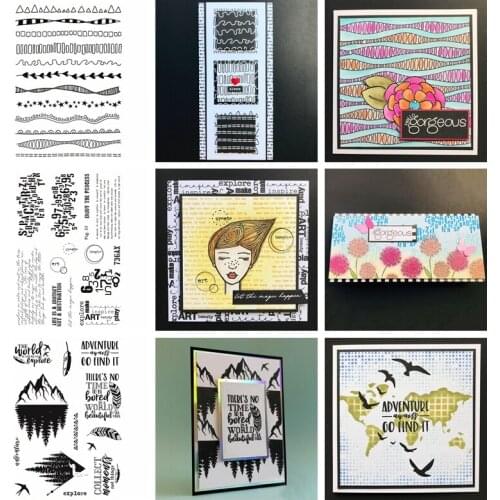 6*8 inch Clear Silicone Stamps Doodle Borders Words Number Adventure Element DIY Scrapbooking Making Template 2021 Hot Sale
