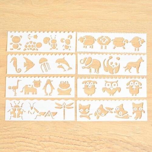 8pc Stencil Sheep Elephant Child Painting Template Animal Openwork Scrapbooking Album Decorative Coloring Embossing Supplies