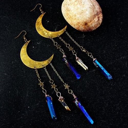 Large Moon Earrings Plated Dangly Drop Crescent Moon Celestial Gifts Jewelry