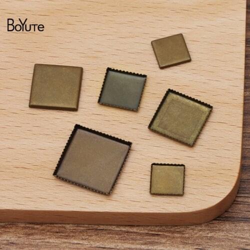 BoYuTe (100 Pieces/Lot) 8-10-12-15MM Square Cabochon Base Blank Tray Bezel Vintage Antique Bronze Diy Jewelry Accessories