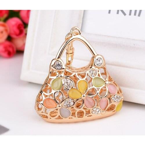 Fashion Cats Eye Stone Bag Creative Key Chain Exquisite Alloy Car Pendant Meatl With Diamond Keyring Small Gift