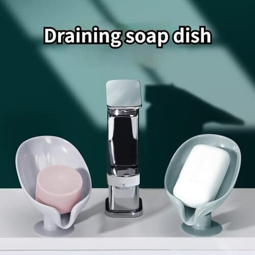 Bathroom Soap Holder Leaf Shape Drain Kitchen Dish Soap Box Bath Shower Soap Shelf stand Container Suction Cup Bathroom supplies