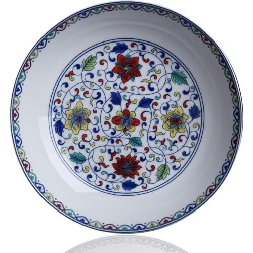 Dia 20cm New Jingdezhen Antique Color Classic Auspicious Decorative Ceramic Plate Household Deep Dish Special Porcelain Plate