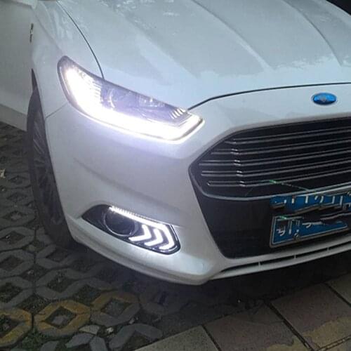 DNO12V LED DRL Daylights For Ford Mondeo Fusion 2013 2014 2015 2016 Yellow Turn Signal Daytime Running Light Car Foglamp