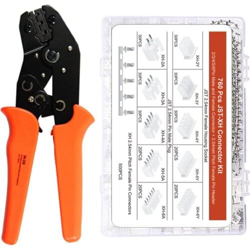 SN-28B Crimping plier Kit Ratcheting Crimper tool with 760pcs 2.54mm JST-XH Connectors for AWG 28-18(0.25-1mm²) hand tool set