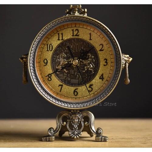 Royal classic retro table clock Exquisite home decoration metal clocks Ancient style