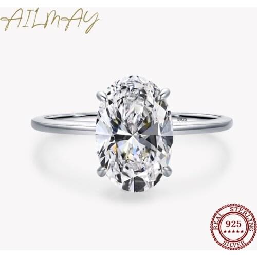 Ailmay 3CT Wedding Ring 925 Sterling Silver Oval Clear Zirconia Engagement Rings For Women Fine Jewelry Valentines Day GIFT