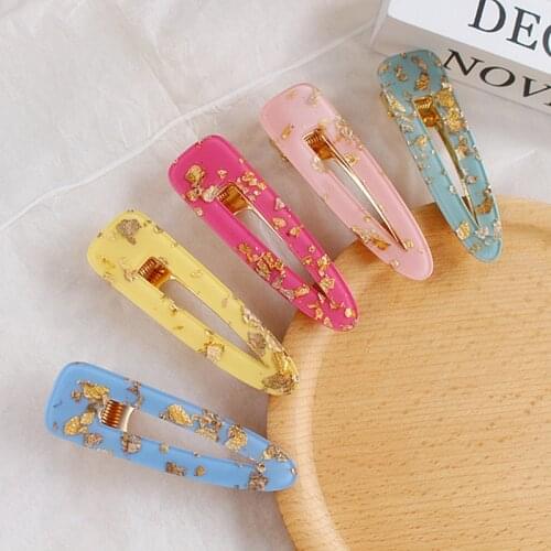 Korean New Colorful Metal Sequins Acrylic Resin Waterdrop Hairpins Hair Clips For Women Fashion Hair Accessories