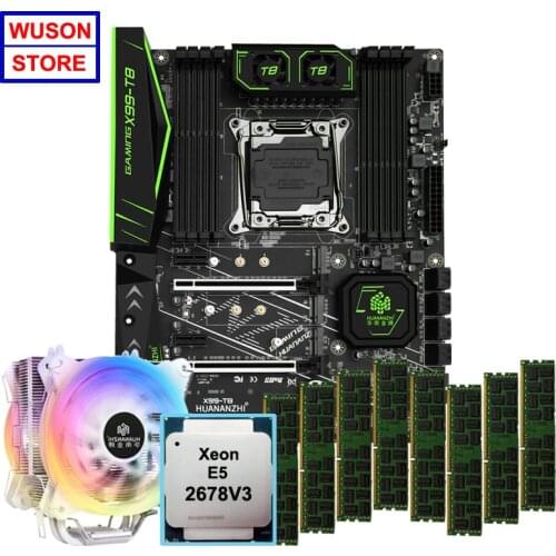 HUANANZHI X99-T8 motherboard with DUAL M.2 NVMe SSD slot M.2 WIFI slot CPU Xeon E5 2678 V3 with cooler RAM 64G(8*8G) 1866 RECC
