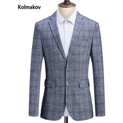 KOLMAKOV New Mens Blazers Male work Suit Grey mens Classic Plaid Blazer Jackets Homme Business Luxury Blazers for gentlemen 4XL