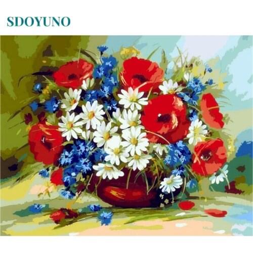 SDOYUNO Acrylic Painting By Numbers Flowers DIY Paint By Numbers On Canvas Hand Painting 60x75cm Frameless Home Decor Wall Art