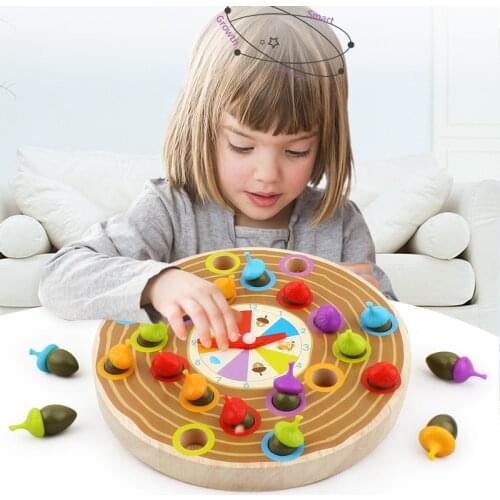 Board Game Children Wooden Educational Toys Squirrel Clip Nut Turntable Game Concentration Training Early Education Wooden Toys