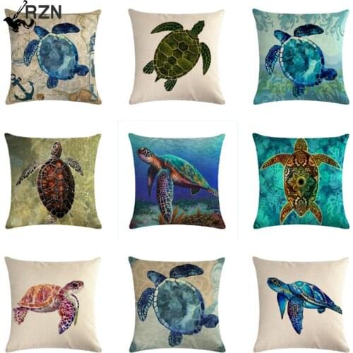 Sea Turtle Pillow Cushion Cover Decorative Cotton Linen Pillowcase Home Bedroom Hotel Car Decoration Pillow Cover 45X45CM