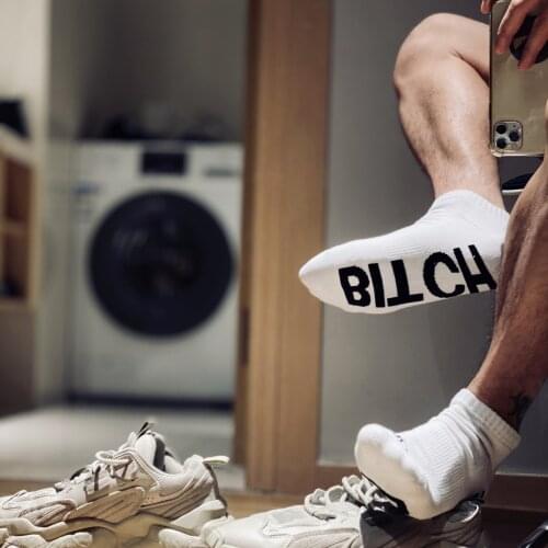 1pair Fashion White Unique Design words Socks Sexy Gay Men Nylon Sports Long Tube Football Socks Comfortable